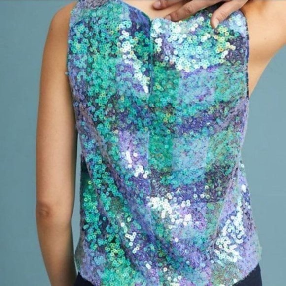 Anthropologie Maeve Amatheia Sequin tank Top  blue green color - Picture 13 of 13